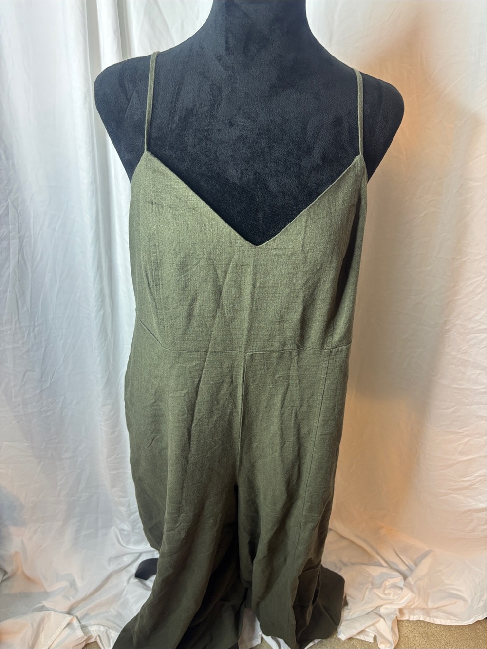 Express Olive Green Linen-Blend Wide-Leg Jumpsuit - Picture 7 of 7